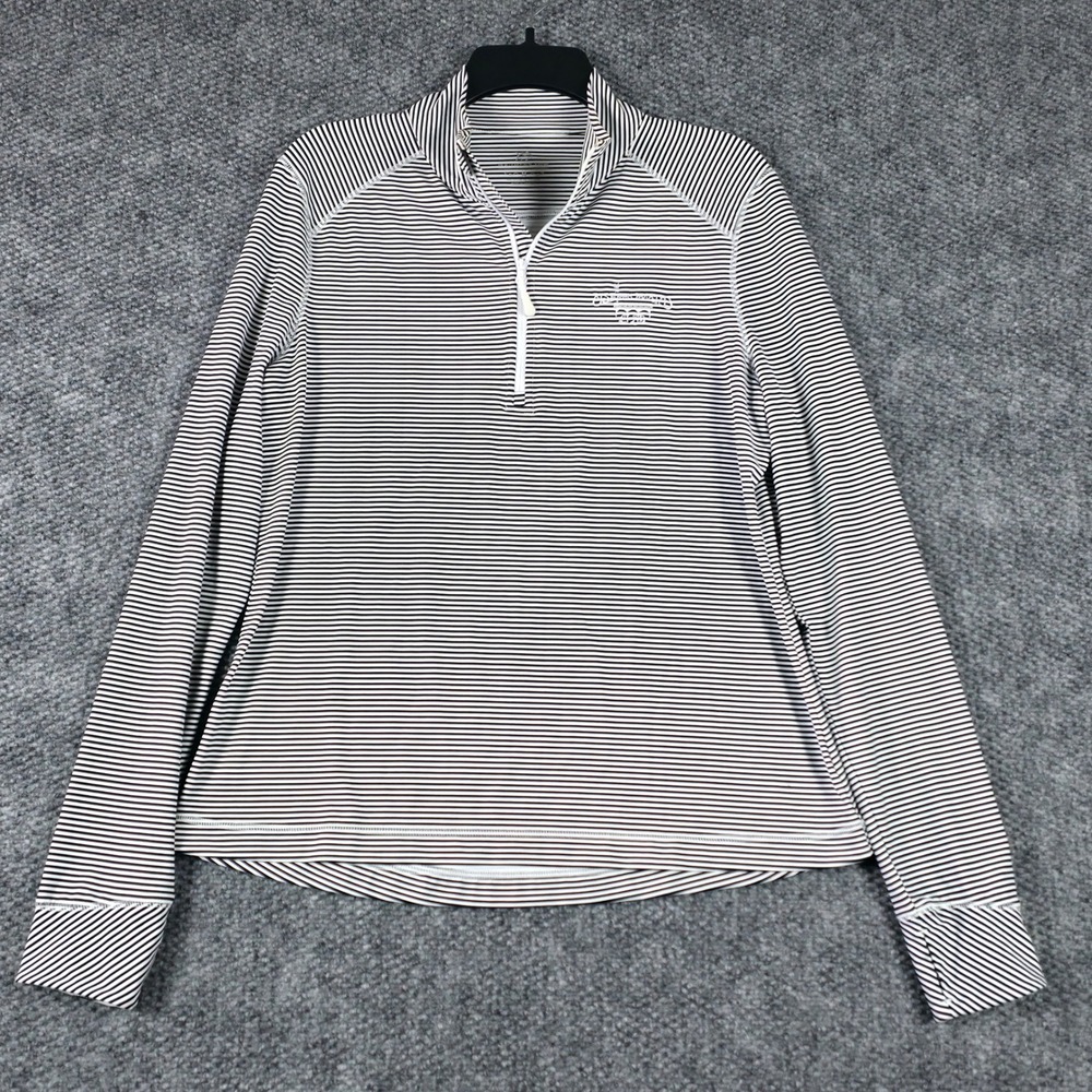 Southern Tide Mens Quarter Zip Striped Pullover Shirt Black‎ White Size Medium
